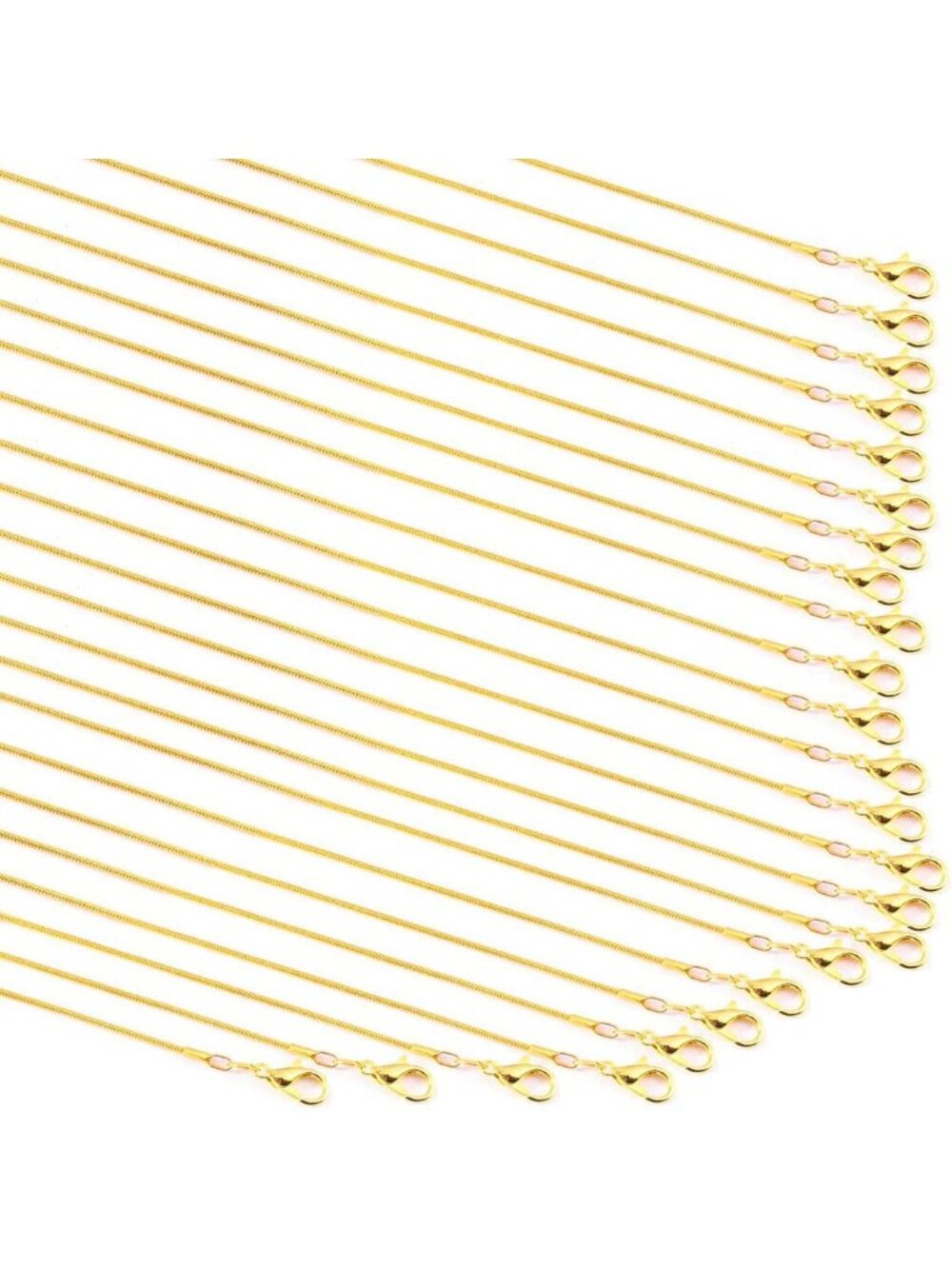 20" Gold Plated Snake Chain Necklace, 24 Pcs, 1.2mm, Lobster Clasp, Jewelry